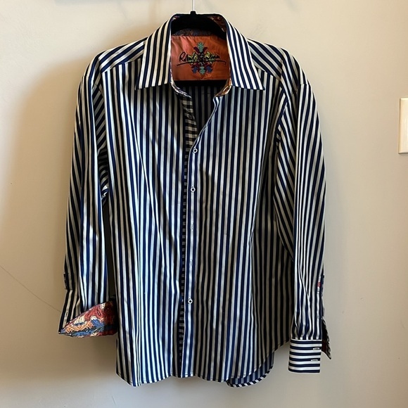Robert Graham Casual Button Down Shirt Stripes Size Large 100% Cotton - Picture 1 of 10